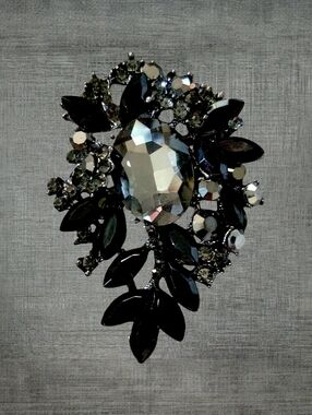 Black and Smoky Crystal Statement Brooch